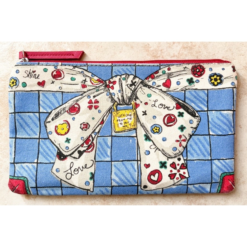Brighton Bow With Love From Me To You Canvas Zipper Cosmetic Makeup Pouch